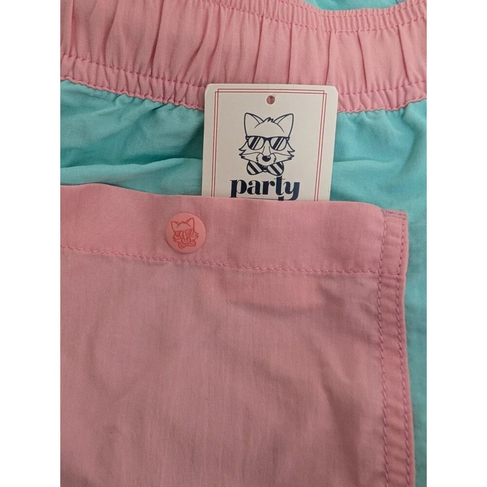 Party Pants Men's Sz M Medium Swim Trunks Color Block Pink Mint Blue